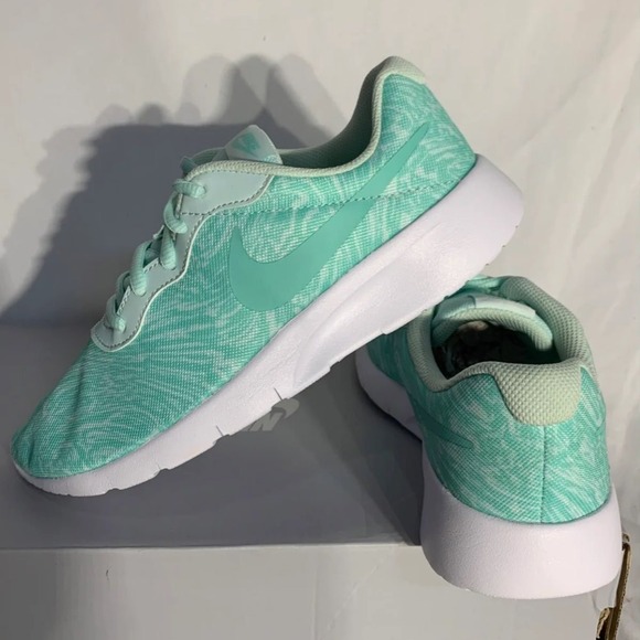 Nike Shoes - Nike Tanjun Print Light Aqua Blue White Shoes Womans 6.5